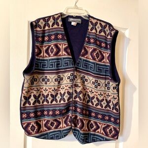 Vintage 90s Multicolor Blue Southwest Native Aztec Pattern Button Sweater Vest